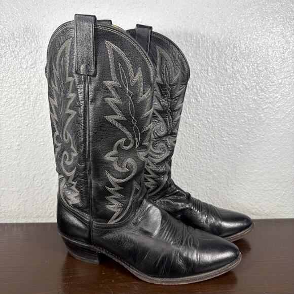 Vintage Dan Post Cowboy Boots Mens Size 10 D Black Leather Western 90s 16770 main image 4
